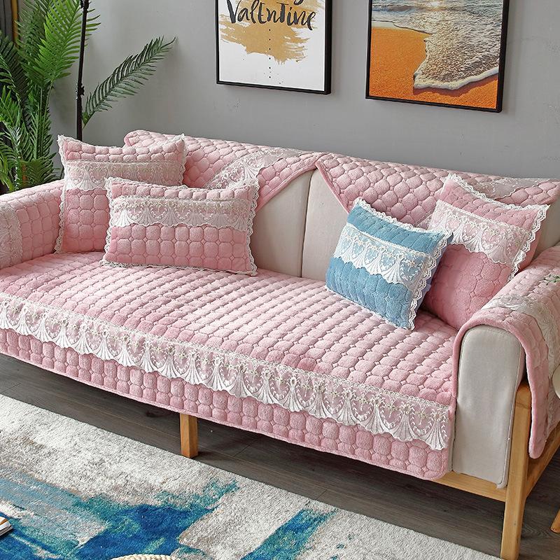 Winter Pure Color Plush Simplu Căptușit Pernă de Canapea Roz Proaspăt și Confortabil Husă de Canapea Combinație de Sufragerie