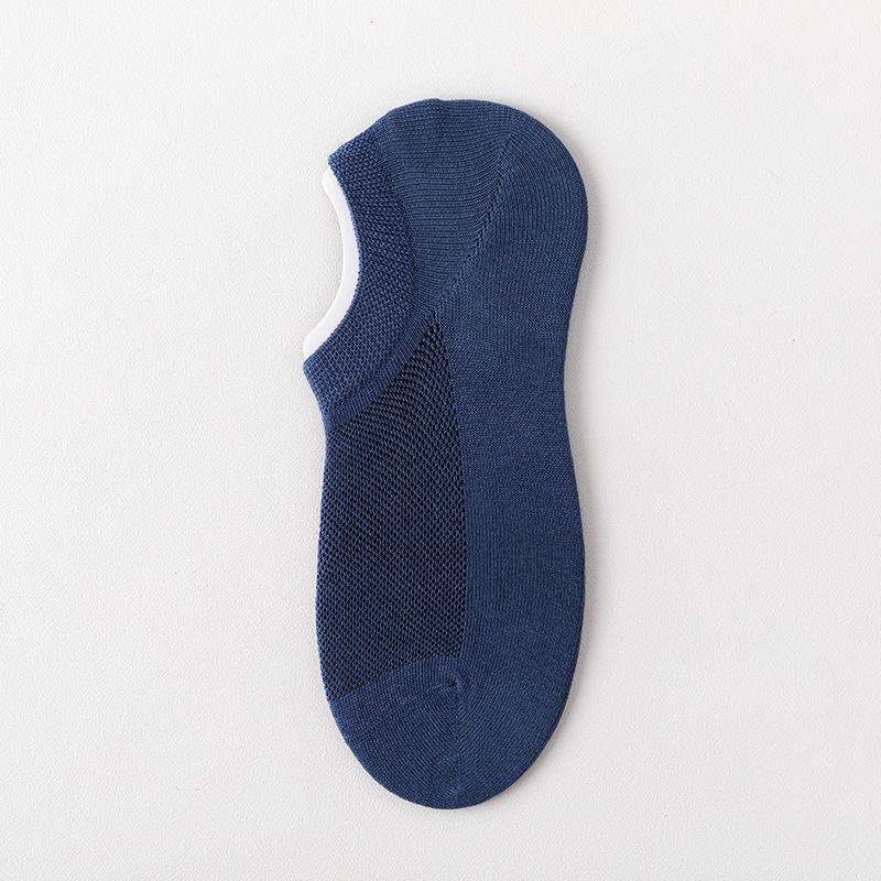 Socks men's mesh summer solid colour short socks cotton do not fall off the heel silicone thin section antibacterial anti-odour invisible boat socks