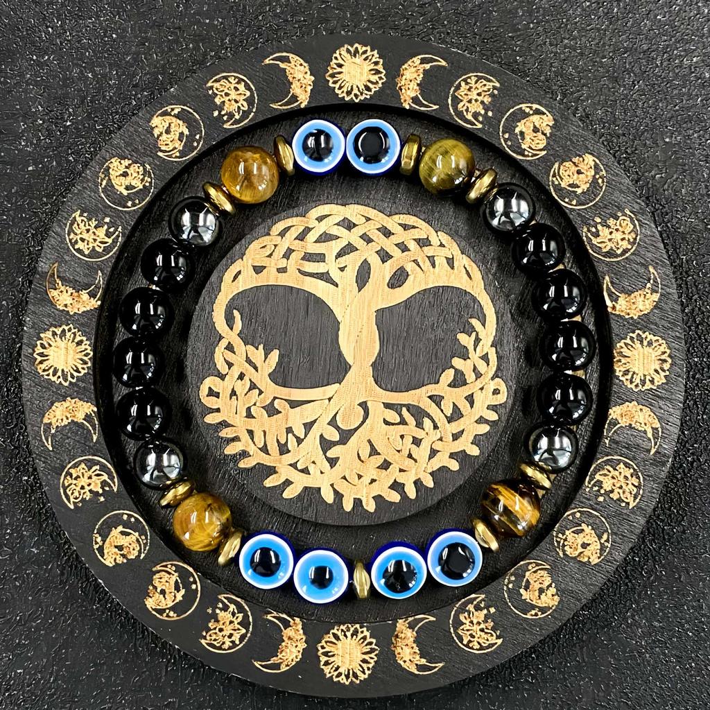 Tiger Eye & Demon Eye Black- Gold Men's Wealth Amulet Bracelet