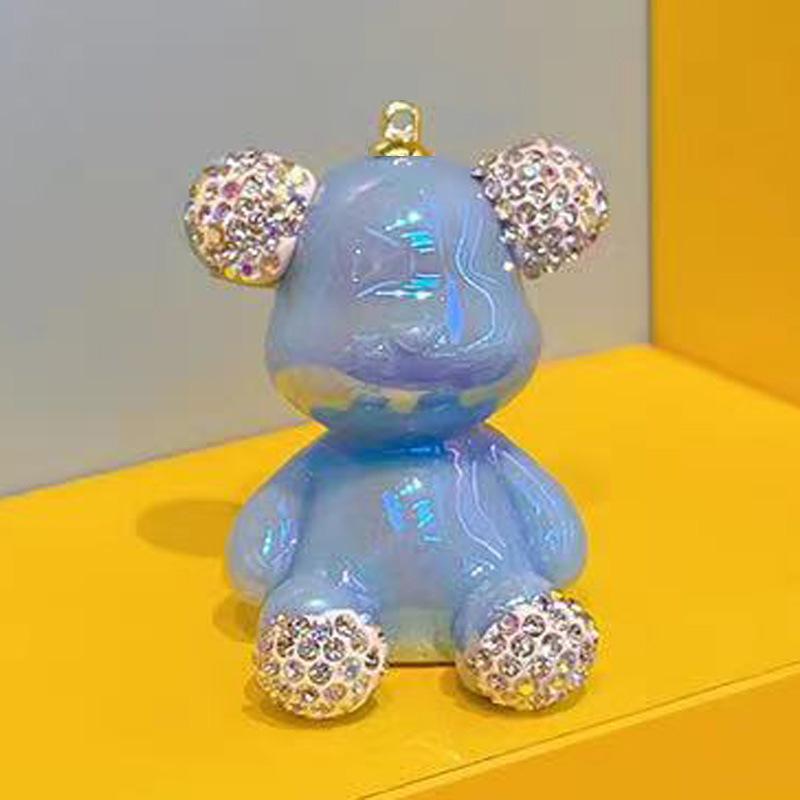 Cute Anime Electroplated Rhinestone Violent Bear Keychain Fashion Doll Key Pendant Car Key Ring For Couple Pendant Jewelry Gift