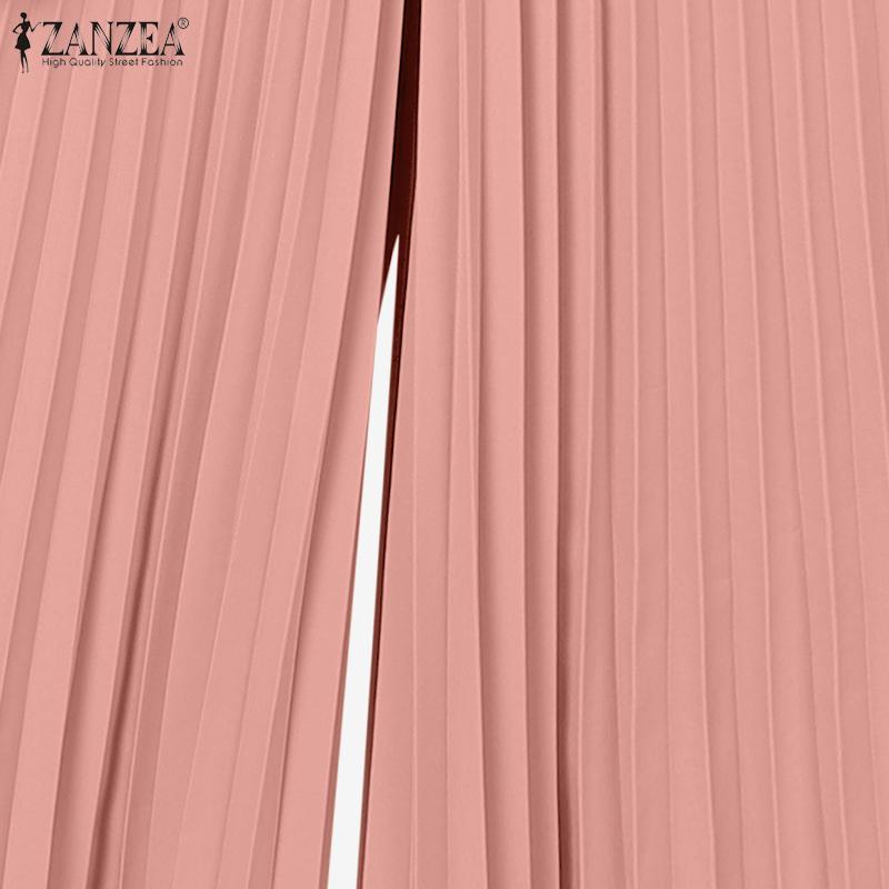 ZANZEA Blusa de Manga Larga para Mujer y Pantalones de Pierna Ancha Conjuntos Casuales de Dos Piezas