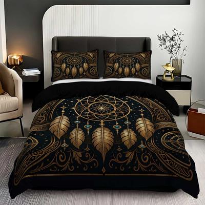 Juego de ropa de cama estampado con diseño de atrapasueños de 3 piezas, 1 funda de edredón + 2 fundas de almohada, adecuado para dormitorio de adultos, decoración del hogar