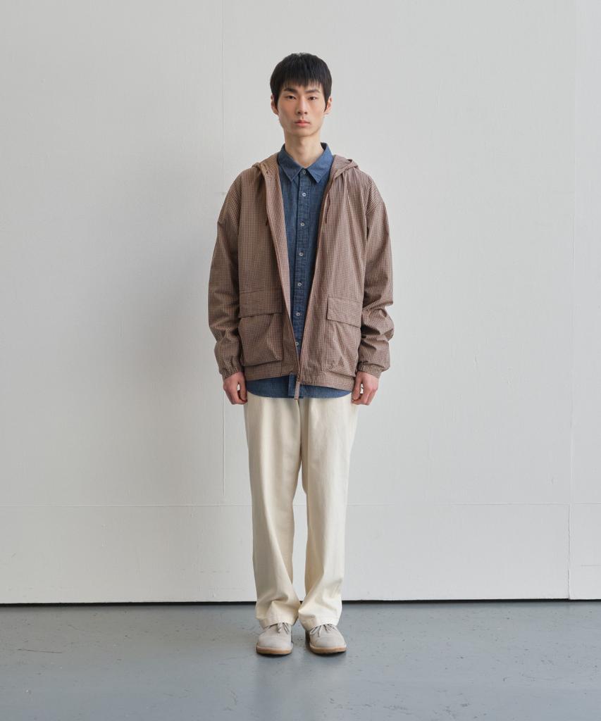 Horlisun Breeze Typewriter Check Hood Jacket Beige