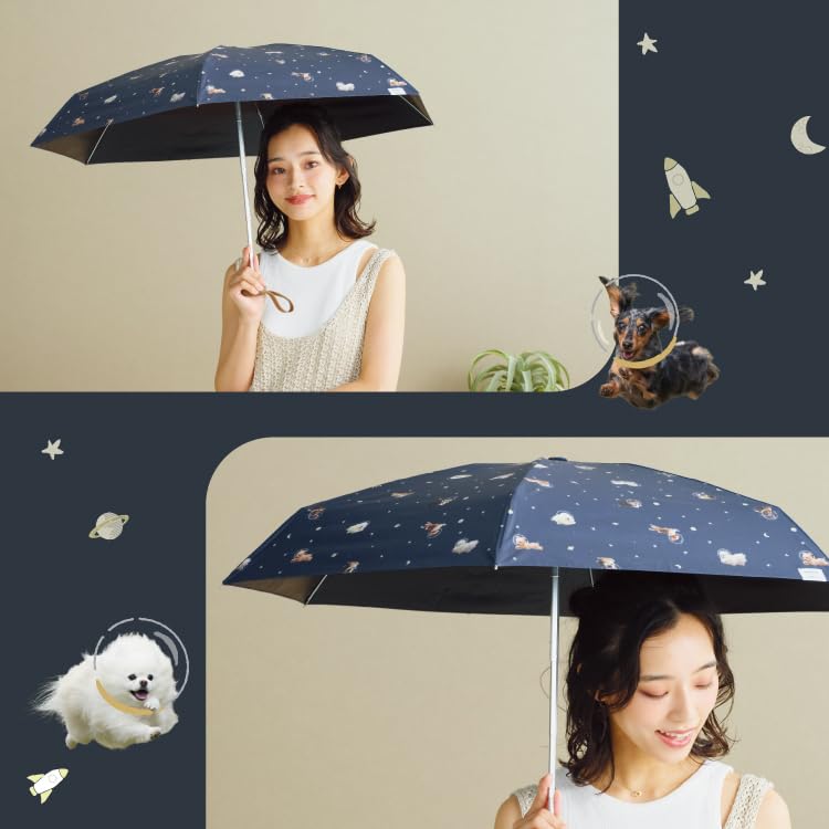Parasol Flying Dog x Space Flight Dog Blackout One Brera Mini Navy shading UV cut both sun and Folding umbrella for commuting to work or school Cute