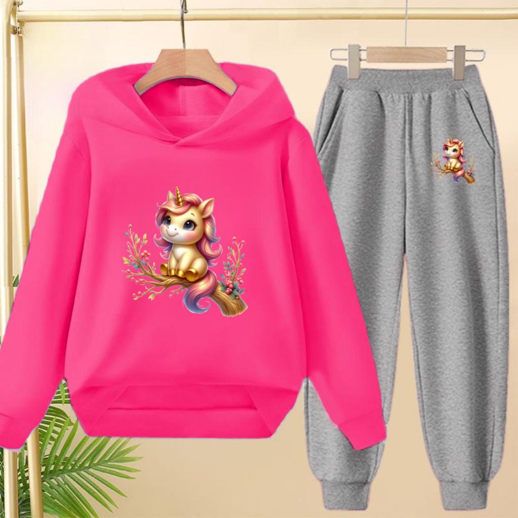 Cute Printed Hooded Sportswear Sets and Casual Sportswear Pants for Autumn and Winter Are Suitable for Boys and Girls Aged 3to12