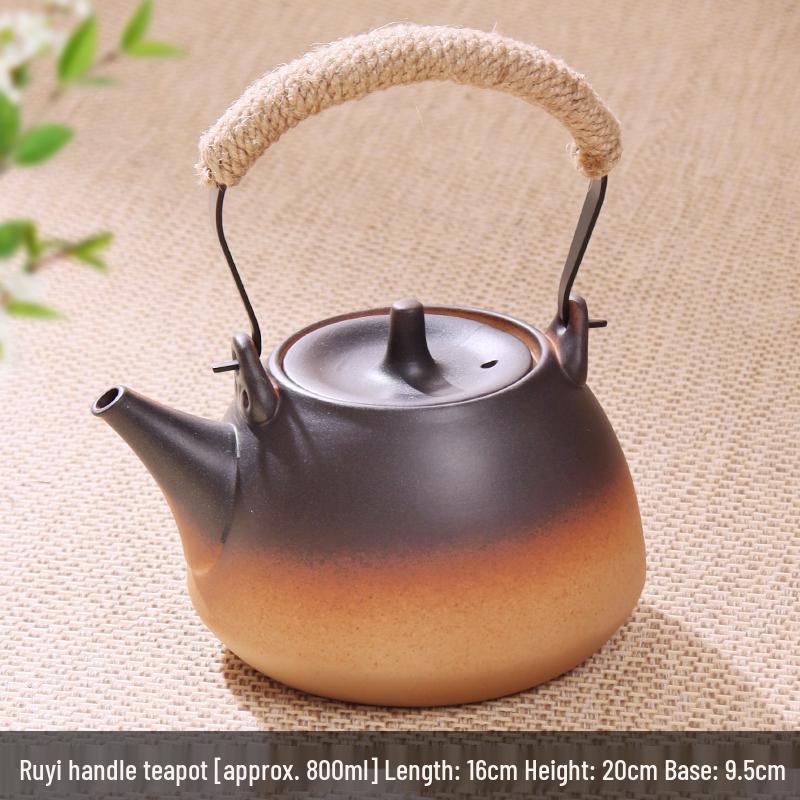 Clay Teapot with Lid and Handle for Electric or Charcoal Stove