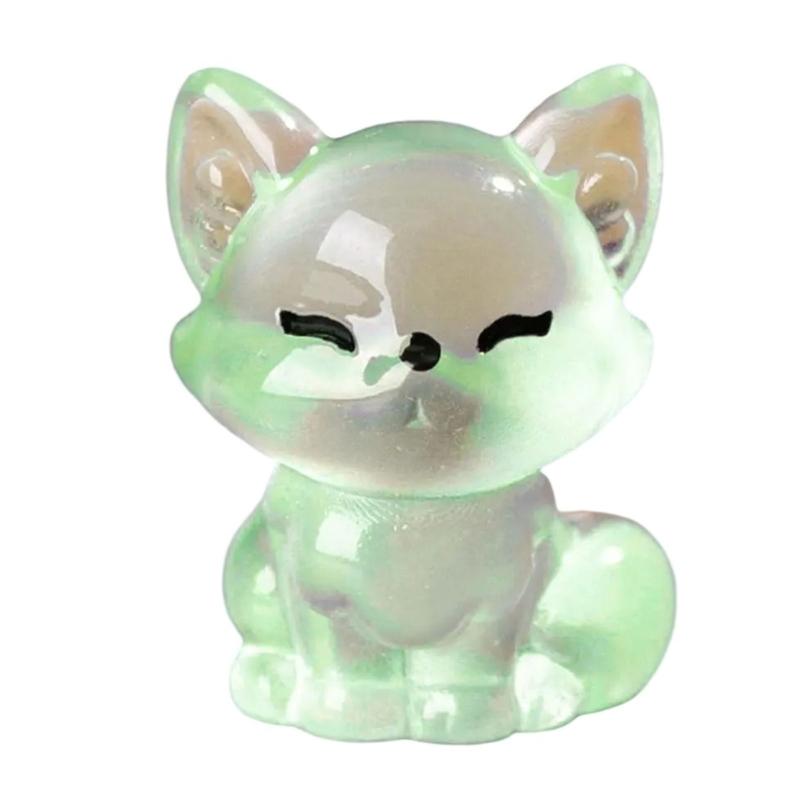 6pcs Cute Little Foxes Sculptures with Glowing in Dark Effect Luminously Animal Figurines for Home Car Interior Decors