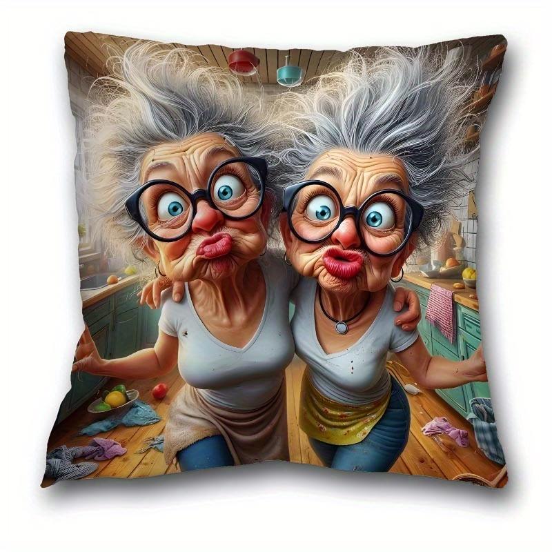 Whimsical Elderly CharacterPrinted Pillowcases for Unique Home Decor Sofa Seat Mattress Coverhome Decoration