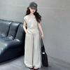 Sommerliches Freizeit-Set für Mädchen: Figurbetontes Oberteil im koreanischen Stil und locker sitzende Hose mit weitem Bein (Übergroß)