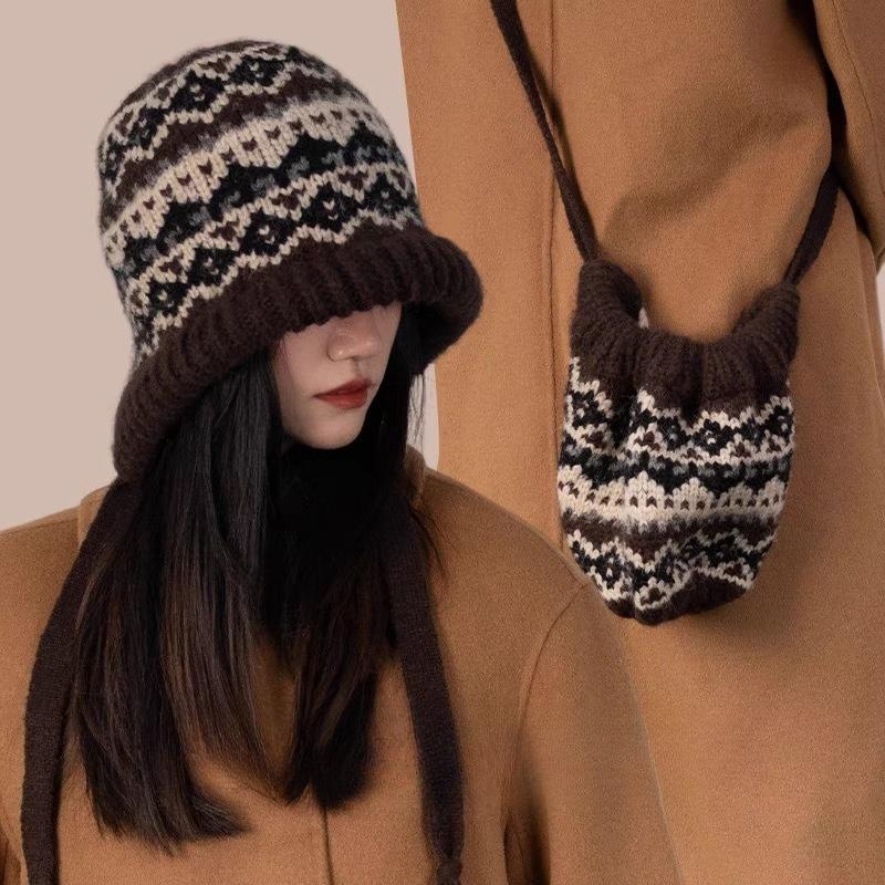 

Шапка-балаклава Плюшевая шапка Можно использовать как сумку для зимнего тепла и защиты ушей, Вязаная шапка-пуловер для женщин кофейный/бежевый