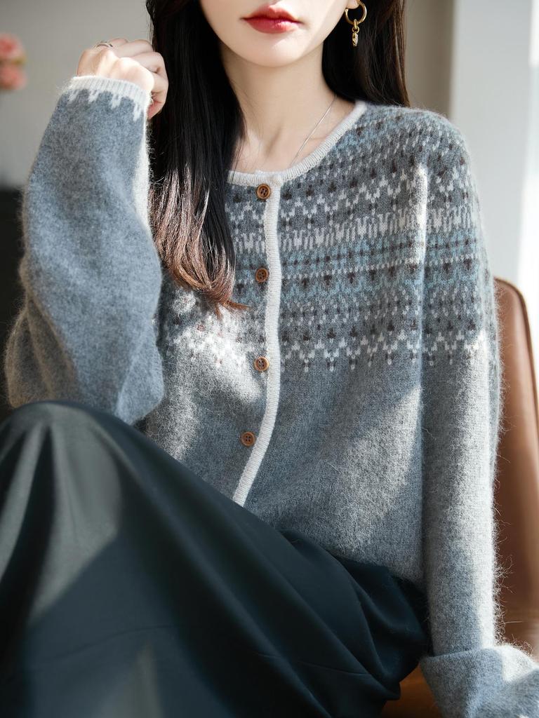 Women's 2025 Winter Fair Isle Jacquard Cardigan - Age-Reducing, Single-Breasted, Stylish and Chic