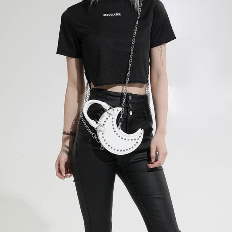Moon Shape Rivet Chain Bag Women's Handbag