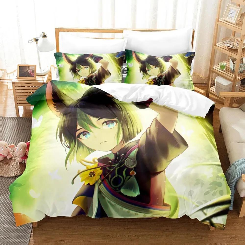 Kawaii Genshin Impact Tighnari Duvet Cover for Boys Bedroom Single Twin Full Queen King Size  Quilt Cover Pillowcase