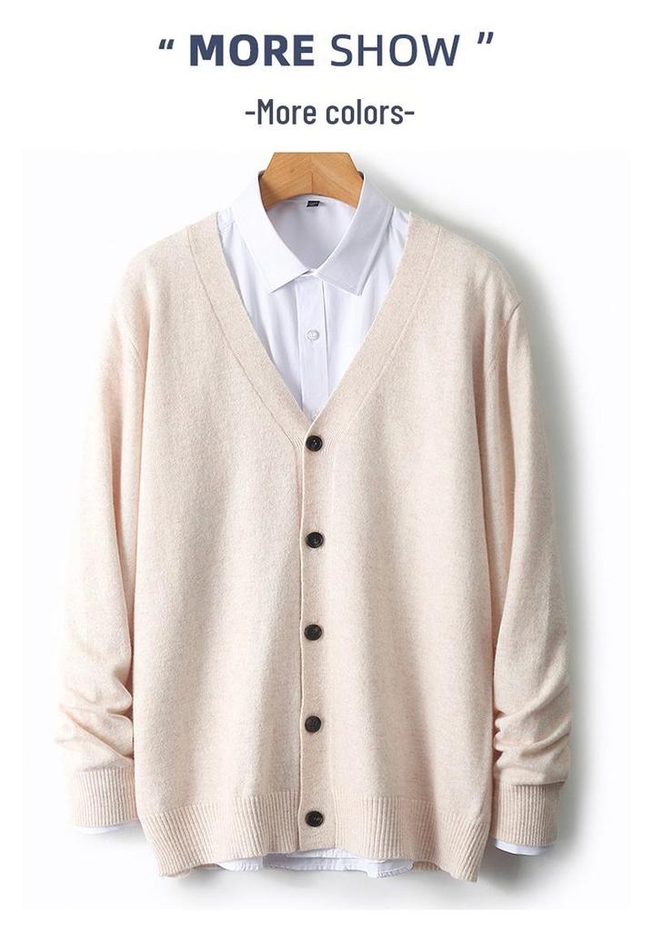 Herren V-Ausschnitt Strickjacke aus 100% Wolle - Warm, Lässig, Lockere Passform für Herbst/Winter