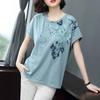 Women's Summer Floral Print Short-Sleeve T-Shirt Round Neck Loose Fit Plus Size Top