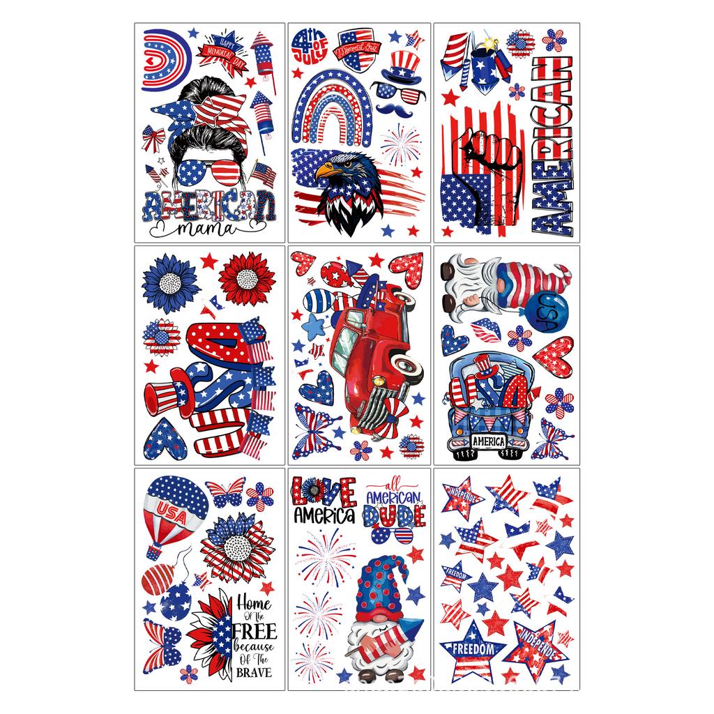 American Independence Day Colorful Flag Electrostatic Sticker Showcase Window Glass Door Decoration Painting