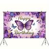 Party Backdrop Floral Butterfly Purple Photo Booth Decor Birthday Party Decor