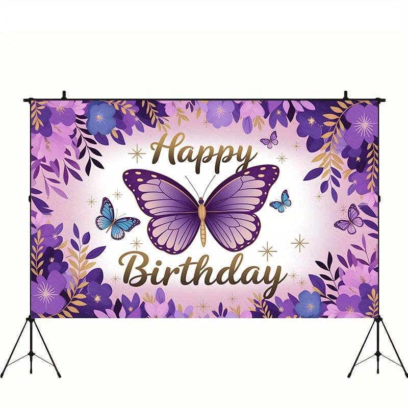 Party Backdrop Floral Butterfly Purple Photo Booth Decor Birthday Party Decor