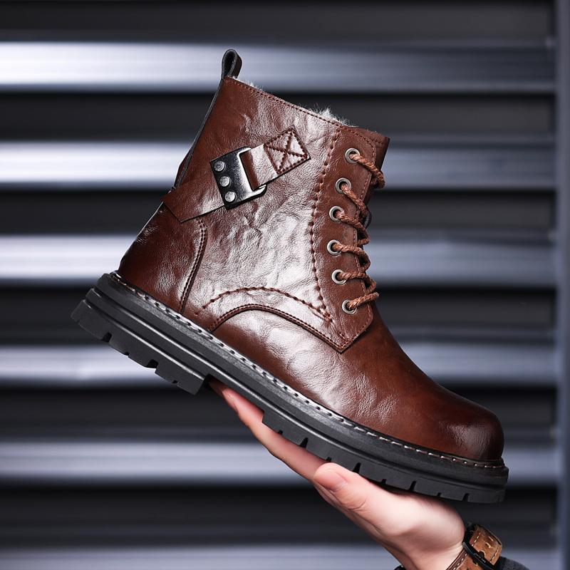 

Men Winter Boots Leather Plush Casual Fashion Outdoor Comfortable Wear For Daily Use Durable Material With Good Quality 38