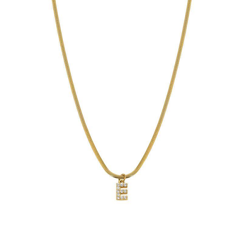 Neckontheline Diamond Letter Necklace European and American Ins Style Simple and Versatile Short Necklace Fine Snake Bones Chain