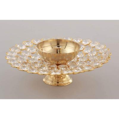 Pequeño Cristal Akhand Diya Latón Lámpara de Aceite Puja para Hogar Oficina Regalos Artículos de Pooja Decoración (Dorado, 3.5 X 1.5 Pulgadas)
