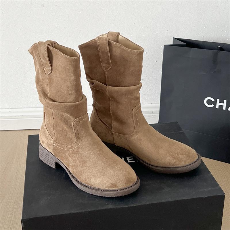 Vintage Women Western Cowboy Boots Autumn Ladies Elegant Mordern Mid Calf Botas Zapatos De Mujer