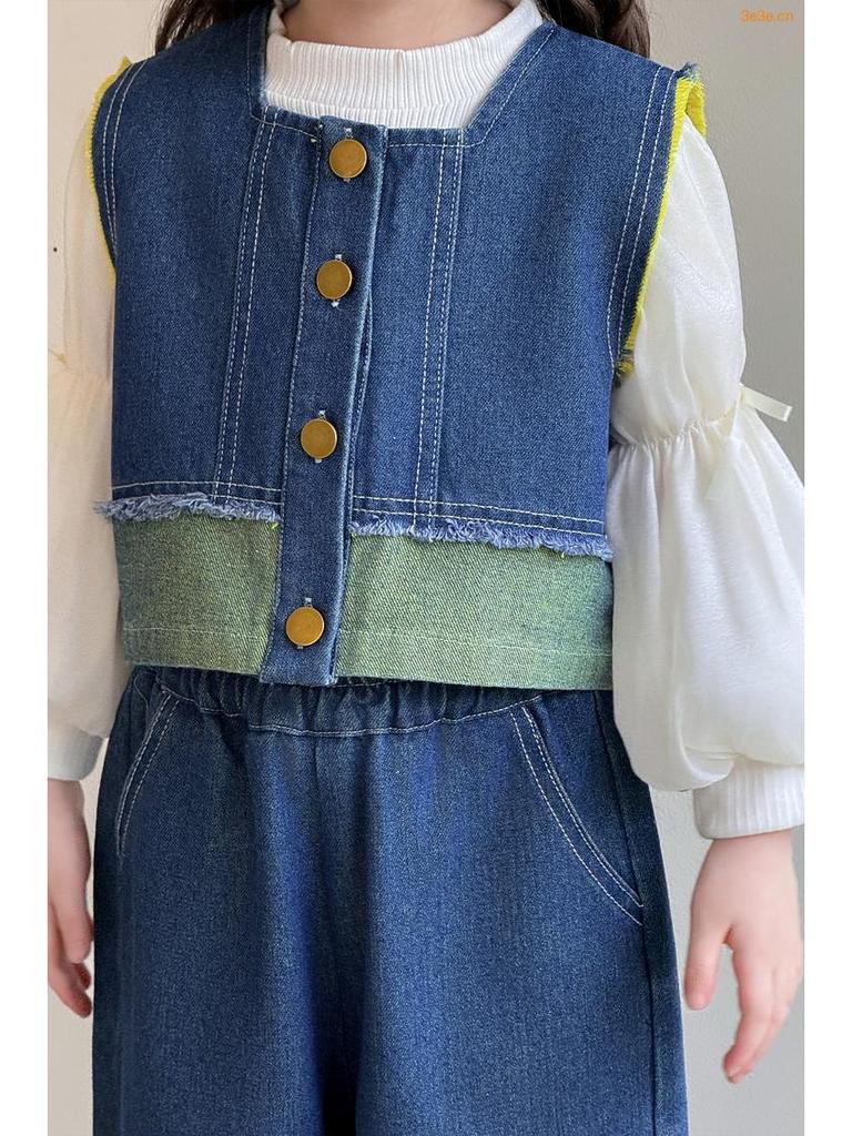 Toddler Girl 2025 Spring/Autumn Vest & Denim Pants Set