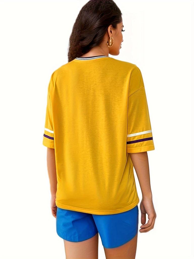 Women's Loose Stripe Trim Sports T-Shirt