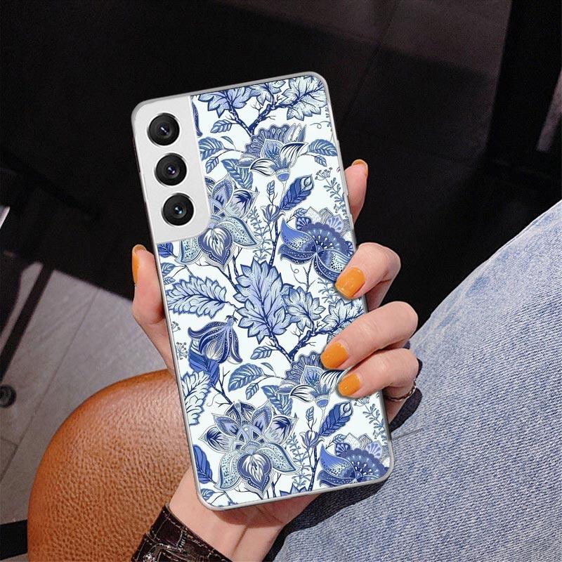 Blue And White Porcelain Phone Case For Samsung Galaxy S24 S25 Edge S26 Ultra S23 S22 S21 Plus S20 FE + Personalized Print Cover