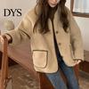 Front Placket Jacket Women Autumn Winter Coat Single-breasted Solid Color Loose Patch Pockets Warm Thermal Thick Long Sleeves Cardigan Daily Wear
