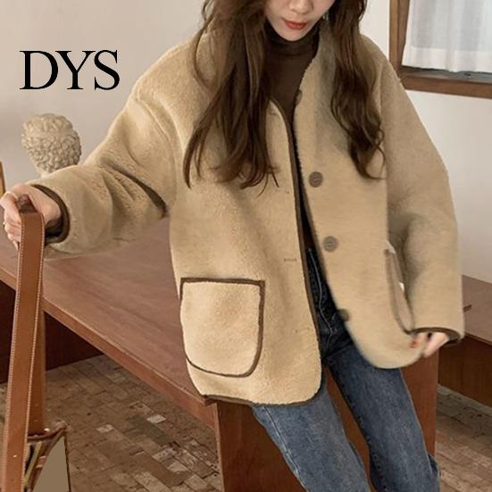Front Placket Jacket Women Autumn Winter Coat Single-breasted Solid Color Loose Patch Pockets Warm Thermal Thick Long Sleeves Cardigan Daily Wear