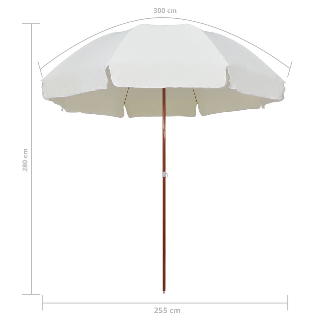 300 Cm Steel Mast Sun Umbrella In Sand White Beige