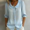 Women Tops Lapel Half Sleeve Buttons Placket Shirt Tops Pure Color Loose Fit Casual Style Shirt Home Dates Versatile Wear