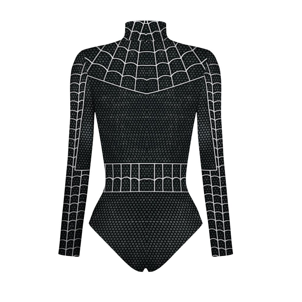 Women's armor 3D printed cosplay long sleeve zipper tight swimsuit