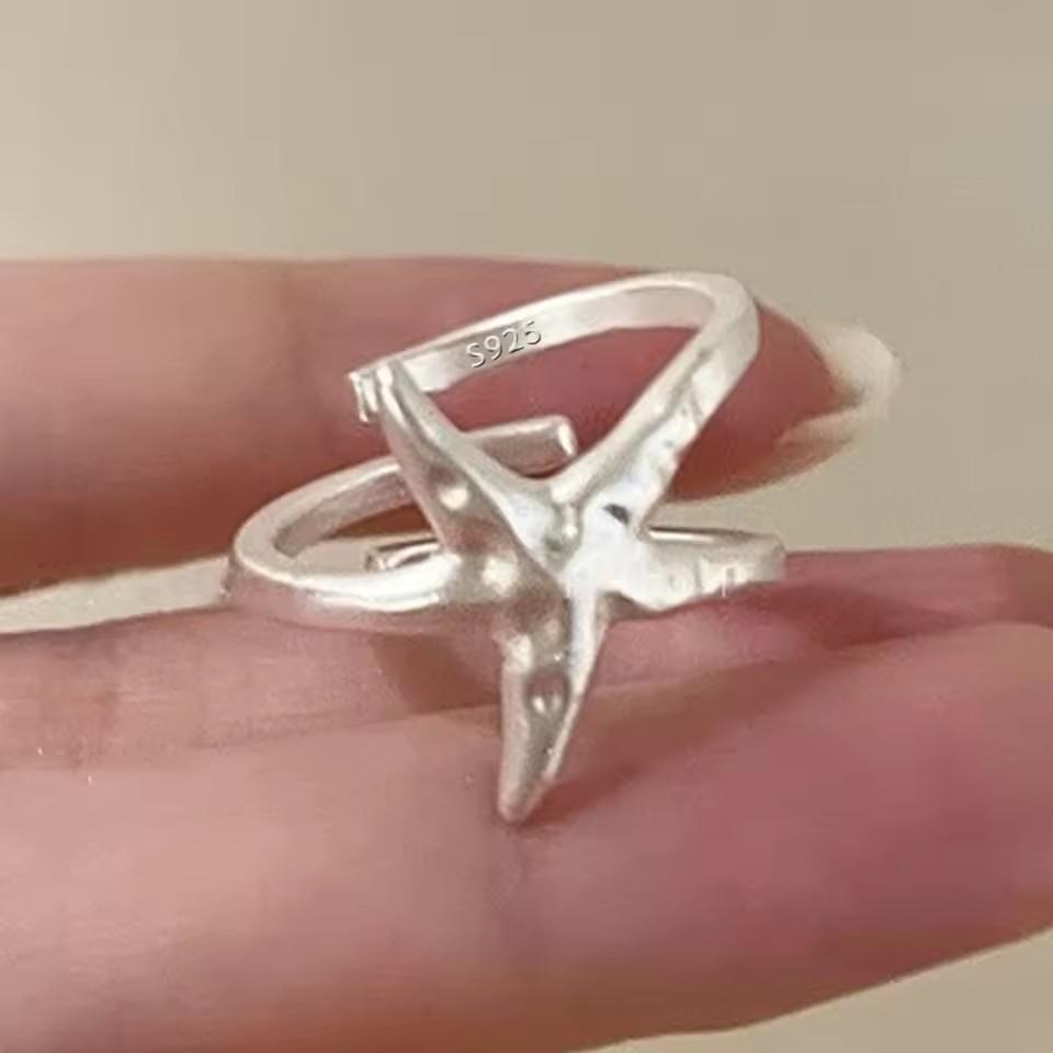 925 Silver Rings for Women Couple Minimalist Handmade Simple Blue Stone Star Ring Party Jewelry Gift Prevent Allergy