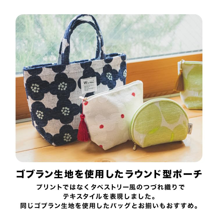 Patterns Gobelin Woven Round Pouch In Camellia Scandinavian Cosmetic Perfect for and Stylish and Cute for Women Wpc. Navy, Retro, Pouch, Multi-Pouch,