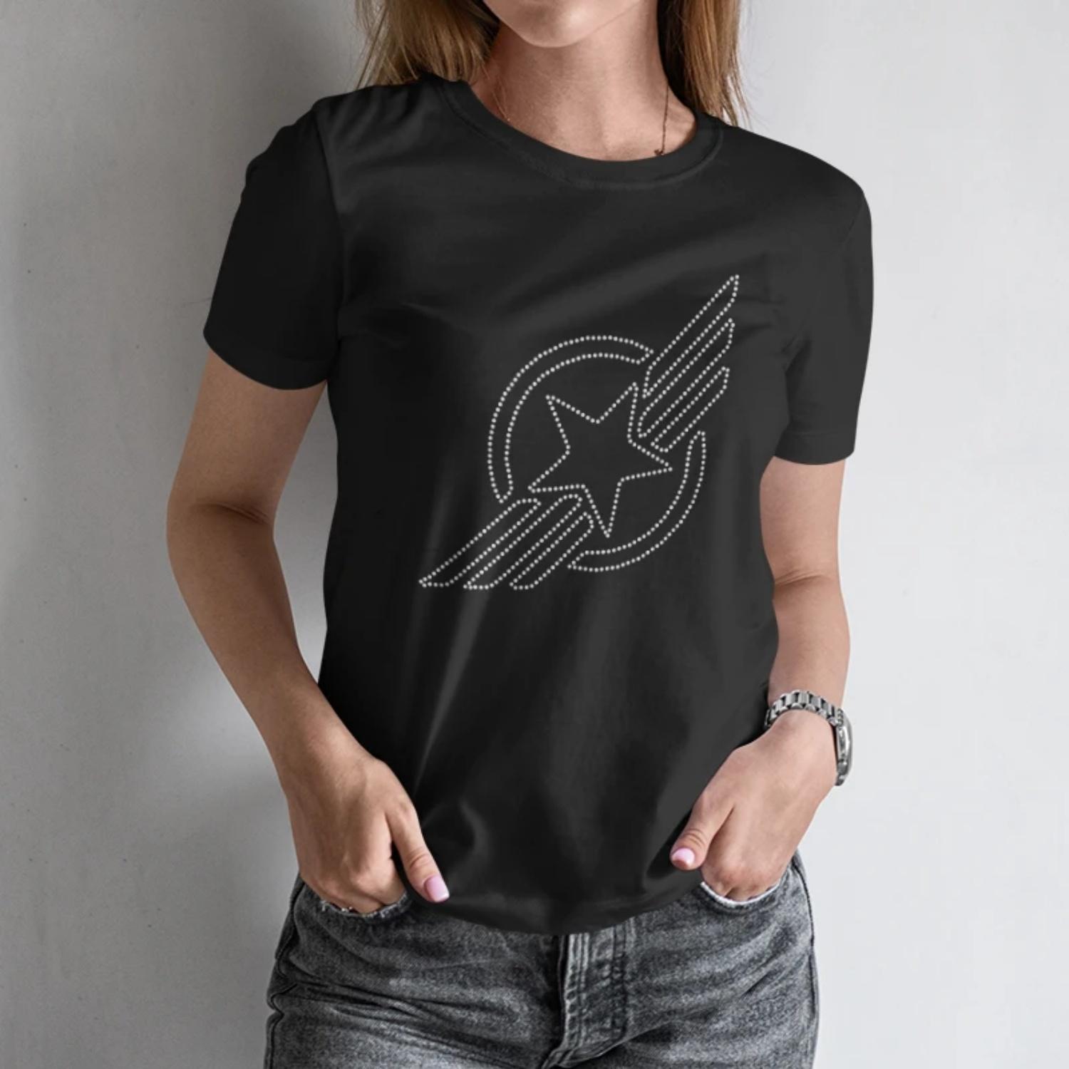 

Stylish Women s Short Sleeve T Shirt Sparkling Star Wing Print for Effortless Summer Chic S