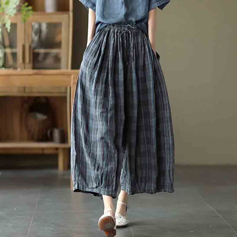 100% Algodón y lino Plaid Pantalones de mujer Otoño Grasa Mm200 Catties  Pantalones de pierna ancha Sueltos De gran tamaño Flores delgadas comprar a  buen precio — entrega gratuita, reseñas reales con