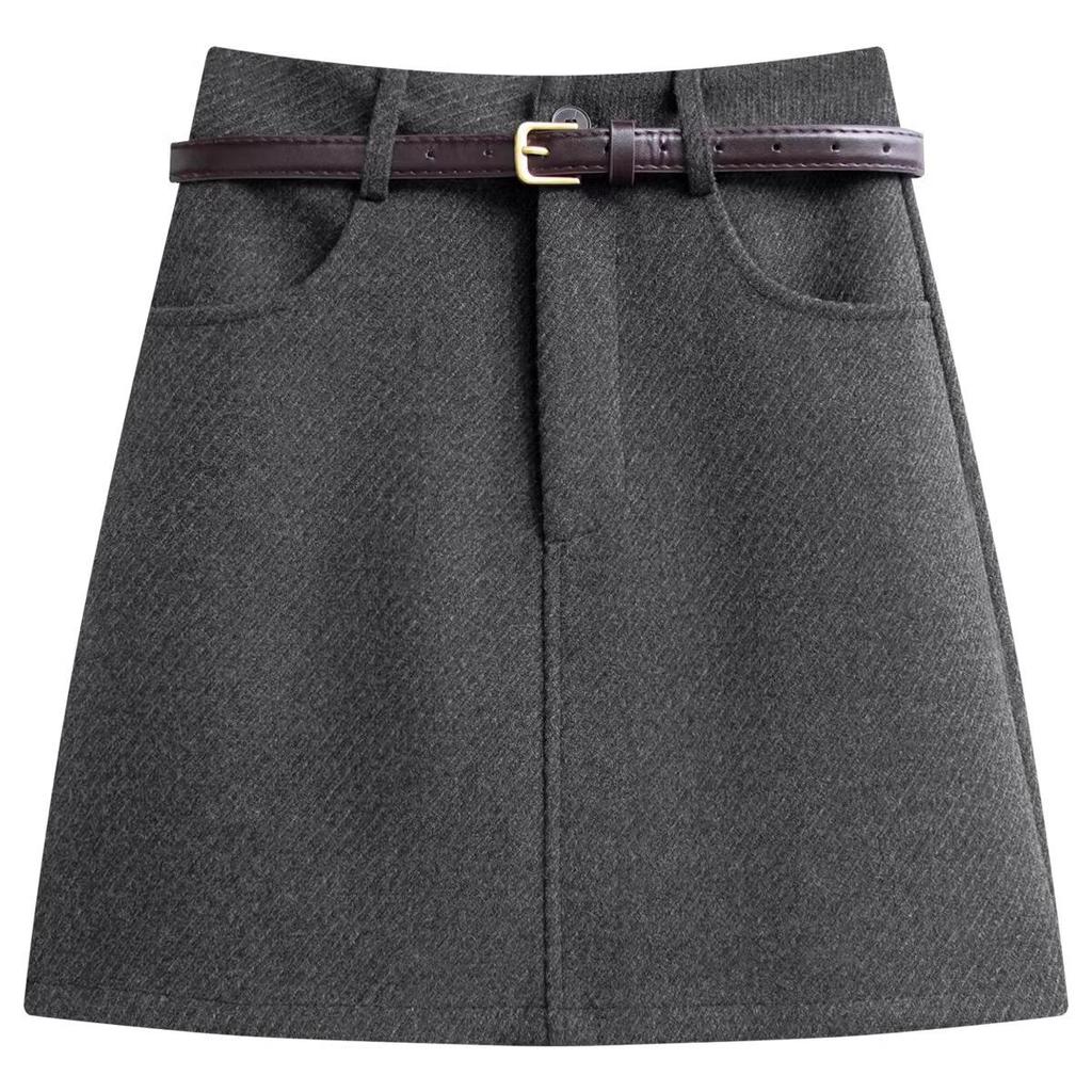 Korean Woolen High-Waisted A-Line Skirt for Women - 2025 Autumn/Winter Academy Style Anti-Exposure Short Skirt