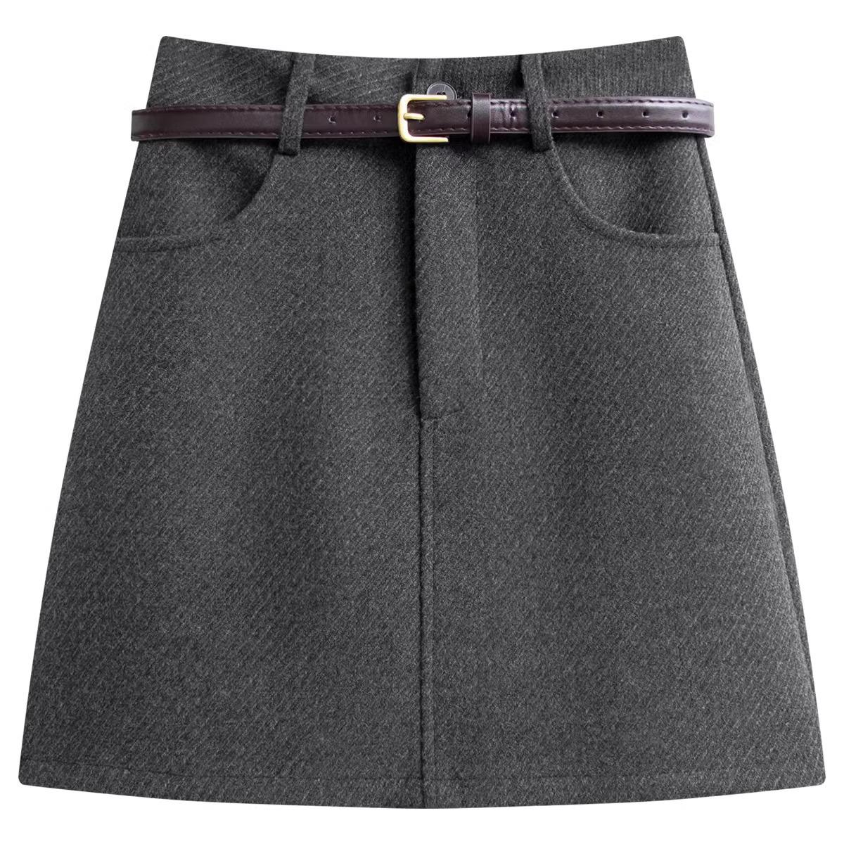 Korean Woolen High-Waisted A-Line Skirt for Women - 2025 Autumn/Winter Academy Style Anti-Exposure Short Skirt L