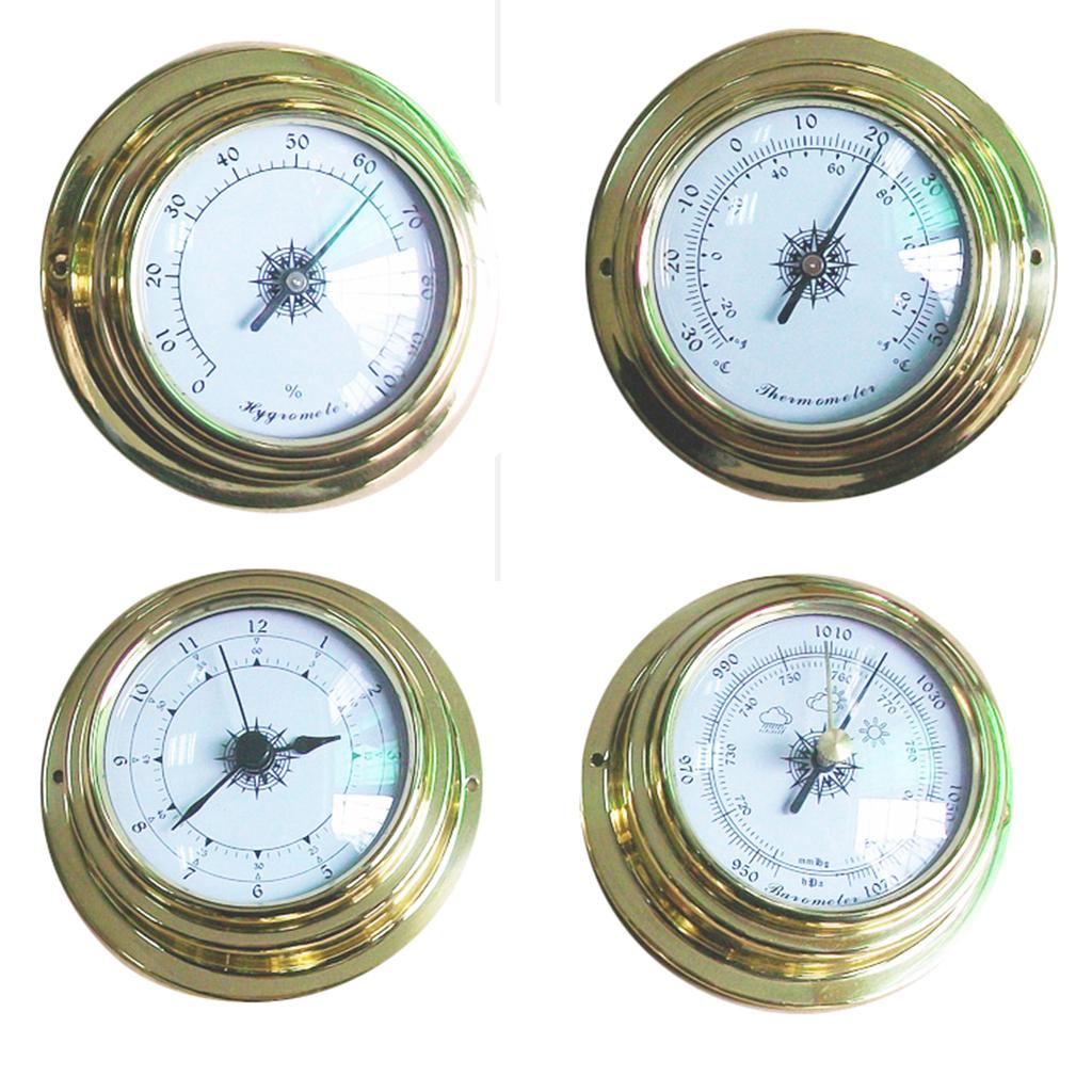Set Stazione Meteo Barometro Marino 4 Pezzi Tipo a Parete Ottone per Cassa per