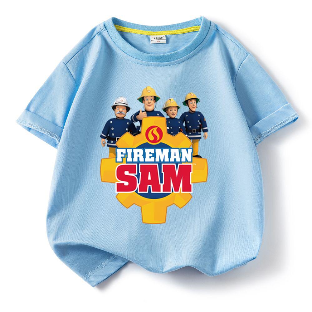 Kids Cotton Tshirt Fireman Sam Boys Girls Cartoon O-Neck Tee Toddler Short Sleeved Tshirt Childrens Summer Clothing Fashion Top