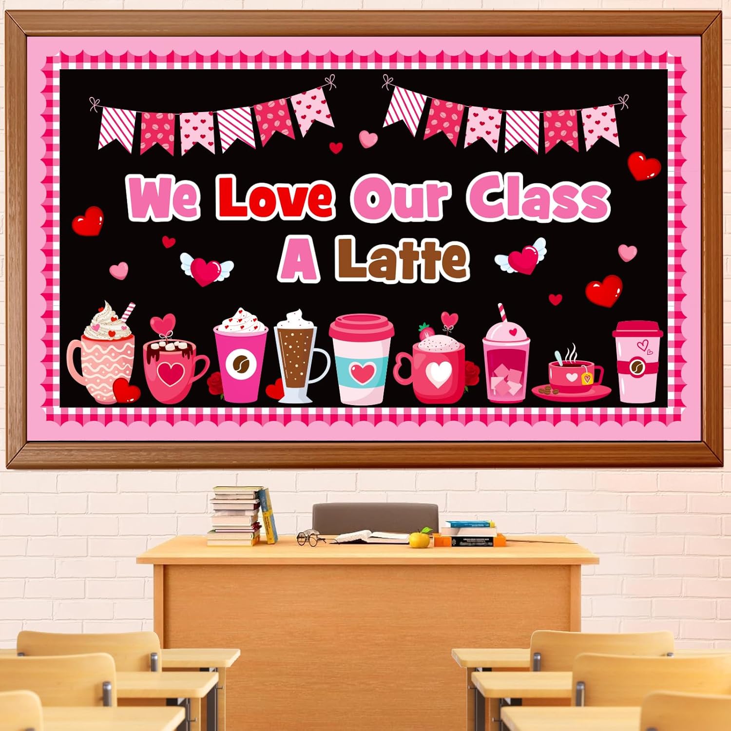 Valentine s Day Latte Bulletin Board Set, Valentines Day Coffee Cup Bulletin Board Classroom Decorations Heart Latte Cutouts Home Window Wall Party