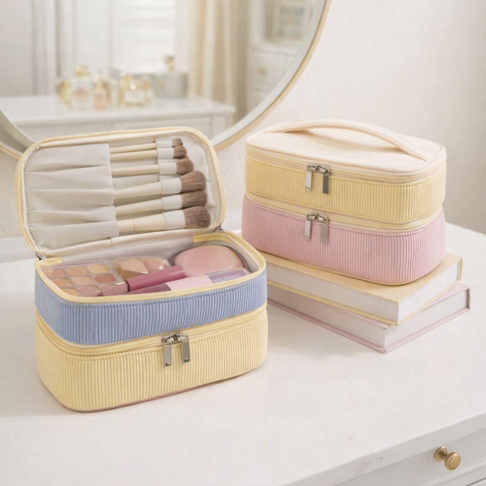 Soft Double-layer Storage Bag Zipper Closure Cosmetics Storage Bag Handheld Toilet Bag Women