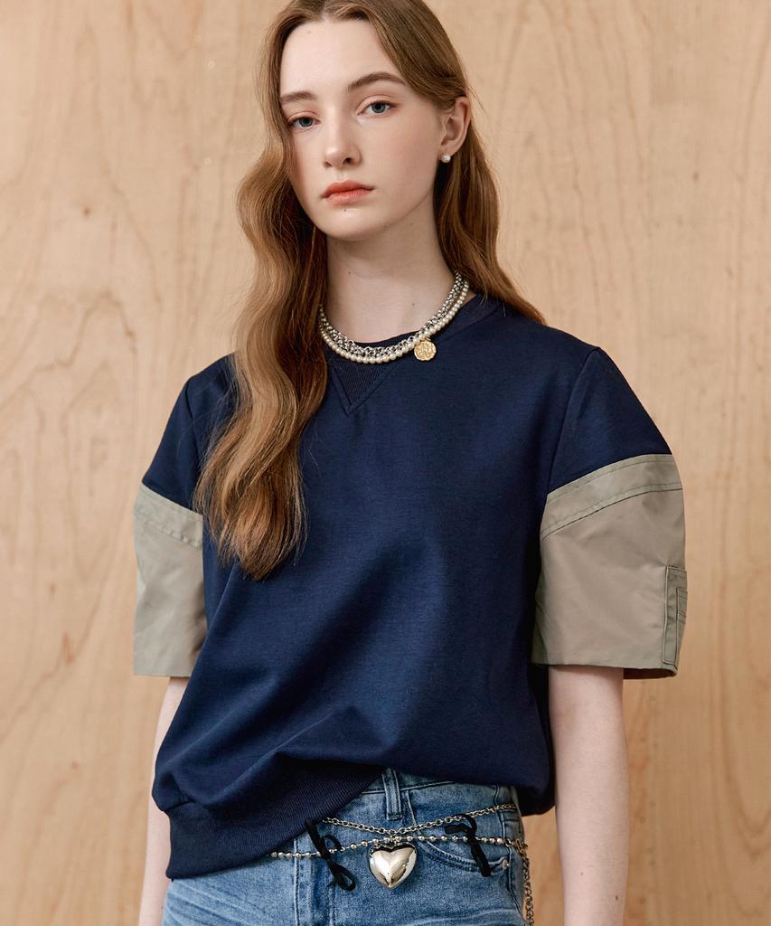 MAXZA Utility Color Block Volume Sleeve Short Sleeve T-Shirt