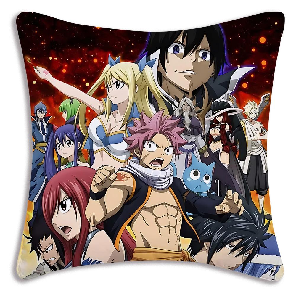 Anime Fairys tails Pillow Covers Cartoon Sofa Decorative Home Double-sided Printing Short Plush Cute Cushion Cover