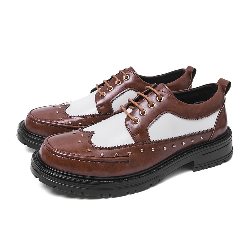 Trend Leather Platform Shoes For Men Classic Brogues Chunky Social Leather Shoes Man  Derby Casual Business Shoes