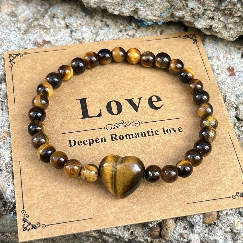 Natural Stone Beaded Bracelet Heart Couple Bracelet Elegant Strand Bracelets  Women Lovers