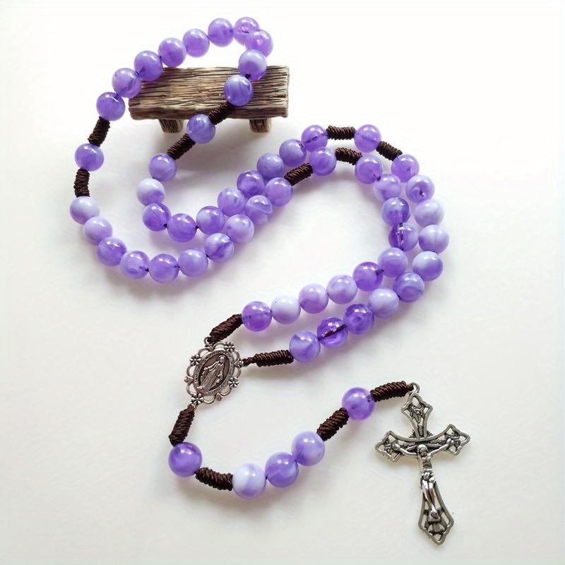 Cottvott Rosario Cattolico a Catena di Corda Intrecciata a Mano con Perline Collana Madonna Maria Cristo Gesù Collana con Ciondolo Croce Gioielli Regalo