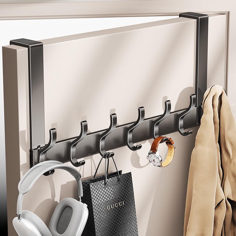 

Blue Vine Aluminum Over-Door Coat Hook Rack - No Drilling Required Standard Gray 5 Hooks